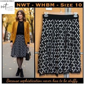 NWT $ 88 White House Black Market Geo Print Midi Skirt Black White A-Line Tulle